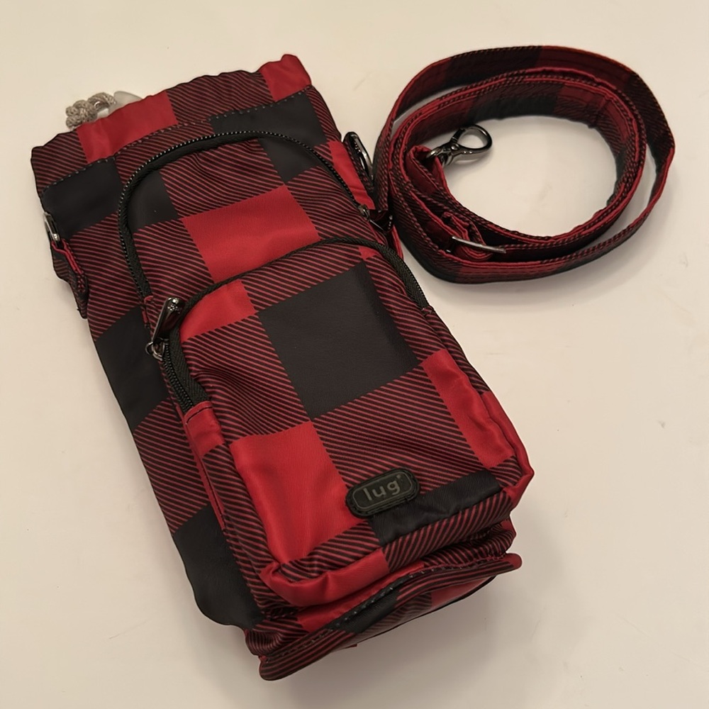 Lug Huggie Insulated Crossbody Red and Black Bag with Durable Fabric